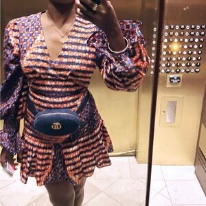 Ofuure FIMI African print v neck peplum mini dress - Size Small - Like new